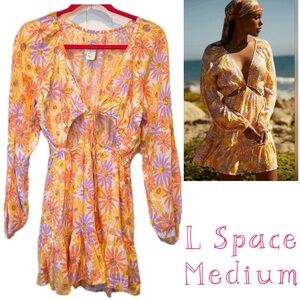 L*Space Orange Yellow Plunge Bishop Sleeve Mini Sundress